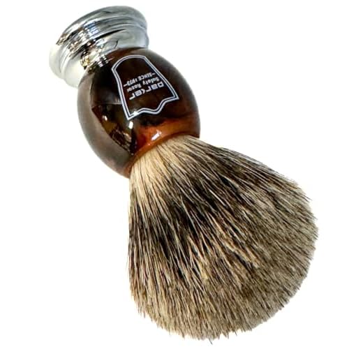 Parker 3-Band Pure Badger Shaving Brush with Faux Horn & Chrome Handle + Stand | 22mm Soft Knot for Dense Lather | Handcrafted Wet Shaving Brush for Cream or Soap | Long Loft