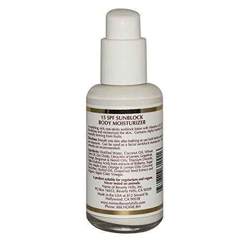 Nonie of Beverly Hills AHA All-Natural 15 SPF Sunscreen ? 100% Vegan & Pure Ingredients ? UVB Protection for Long-Lasting Defense ? Skin Food for Daily Use ? Made in the USA
