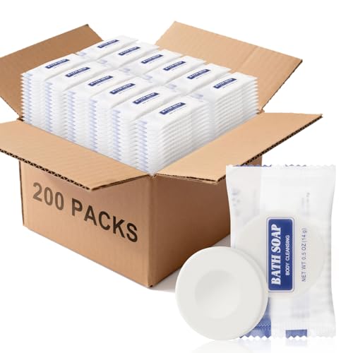 0.5 oz Bulk Travel Size Bars Soap, Individually Wrapped Small Face and Body Cleanser Round Soaps Toiletries Amenities for Hotel, Guest, Shelter, Charity, Motel, Vacation (200)