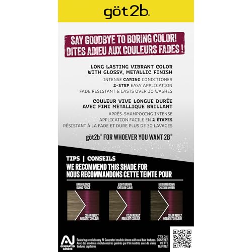 got2b Metallics Permanent Hair Dye, Dark Ruby M68, Hair Color for Women & Men, Formulated with Metallic-Shine Booster for Cool, Shimmering Tones, Lasts Up to 30 Washes, 1 Kit
