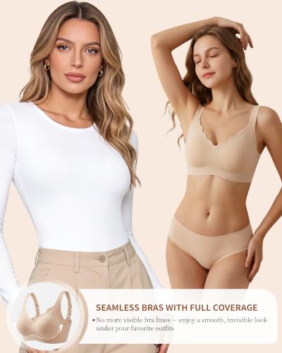 COMENOLE Jelly Bras for Women No Underwire Scalloped Wireless Push Up Bra