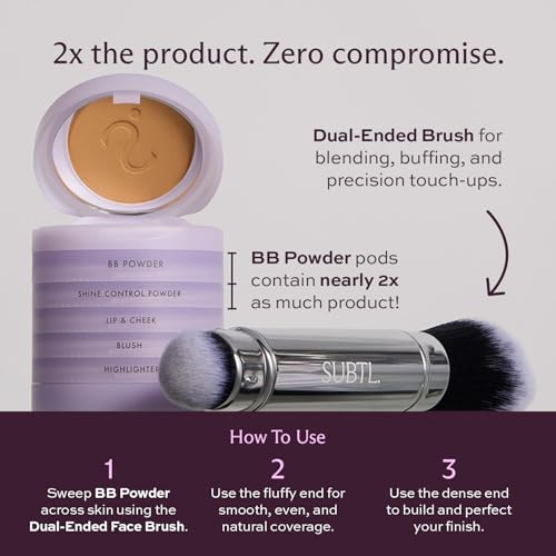 Subtl Beauty BB Powder + Dual-Ended Face Brush ? Light 2W, 6.3g ? Talc-Free Powder Foundation with Buildable Coverage, Skin-Like Finish, Hydrating Formula, Travel-Friendly Brush