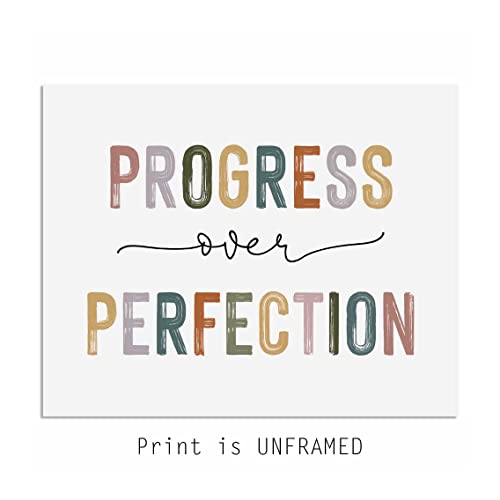 Progress Over Perfection Print, Classroom Decor, Kids Motivational, Inspirational Office Decor, Kid's Room Decor, Teacher Gift, Boho Classroom Wall Art, Unframed (8X10 INCH)