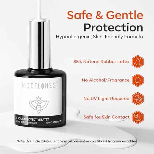 modelones Gel Polish Liquid Latex for Nails, 15 ml Peel Off Nail Polish Barrier with Stick, Fast Dry Cuticle Guard, Skin Protector for Fingers