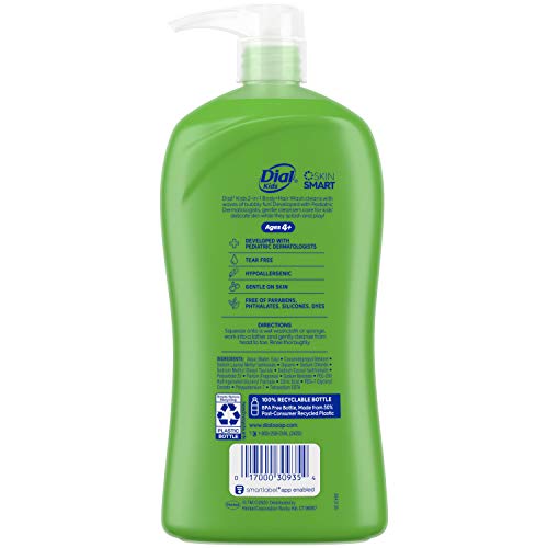 Dial Kids All-in-1 Body Wash + Hair + Bubble Bath, Melon Scent, 32 Fl Oz, Hypoallergenic Body Wash & Shampoo, No Tears Formula for Kids 2+ Years, No Parabens & Silicones (Pack of 2)