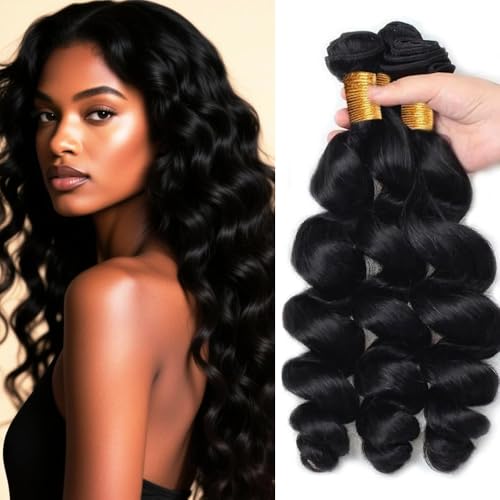 Human Hair Bundles Loose Wave 28 30 32 inch Body Bundle Color 1B 150g