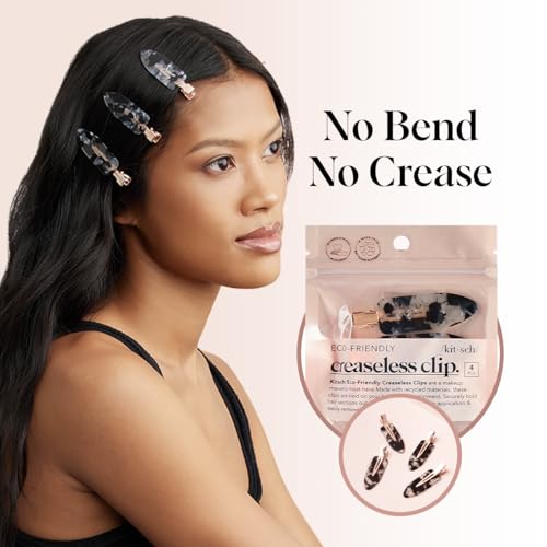 Kitsch Creaseless Hair Clips - Black Terrazzo No-Bend Makeup Clips, 4-Pack