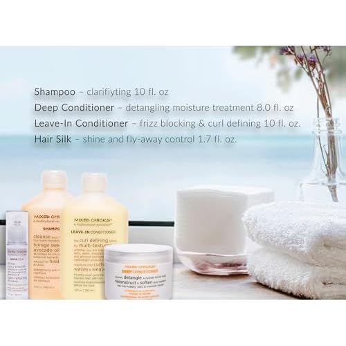 Mixed Chicks Quad Pack - Shampoo 10 fl. oz., Deep Conditioner, 8.0 fl. oz., Leave-In Conditioner, 10 fl. oz., Hair Silk, 1.7 fl. oz
