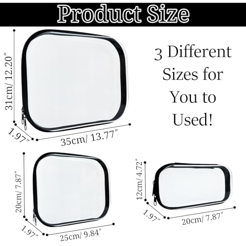 3 Pcs Clear Hard Zipper Case, Hard Shell Plastic Clear Organizer Bag, Transparent Makeup Pouches, Portable Box for Travel Toiletries, Toy Storage Bins (Black, Multi)