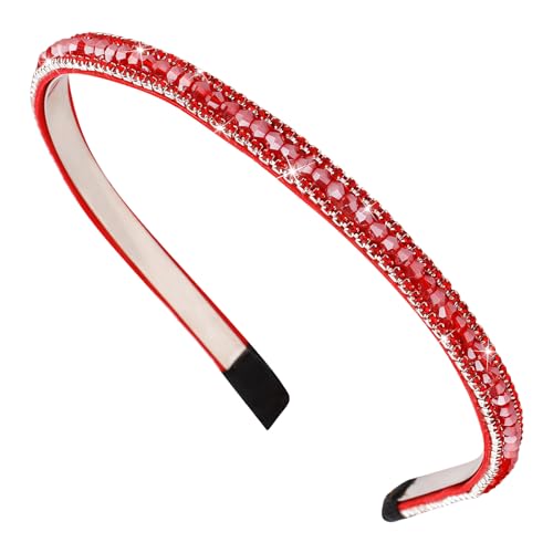 Hapdoo Red Rhinestone Headbands for Women Girls, Cute Beads Headband with Faux Crystal Diamond for Wedding Bride, Fashion Beaded Bling Hairbands Hair Hoop Accessories for Birthday Gifts