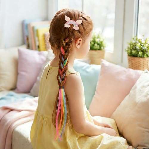 Rainbow Hair Clips for Girls, 6 Pc Set with Extensions