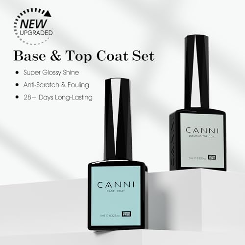 CANNI No Wipe Gel Top Coat and Base Coat Set - Long Lasting UV LED Polish