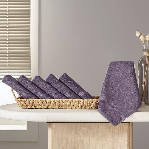 Ozdilek 6-Piece Washcloth Set 13x13 Towels 100% Turkish Cotton, Soft, Absorbent, Gentle on Sensitive Skin, Multi-Purpose Use, Washable, Reusable, Ideal for Baby Care & Spa 6 Towels (Orchid Purple)