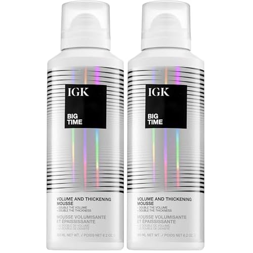 IGK BIG TIME Volume & Thickening Mousse | Moveable + Fullness + Frizz Control | Vegan-+ Cruelty Free-| 6.2 Oz,(Pack of 2)