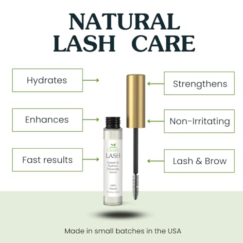 Clearly LASH, Natural Eyelash Growth Serum for Longer, Fuller Enhanced Lashes and Brows with Castor Oil + Vitamin E | Irritation Free and Paraben Free