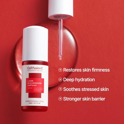 Cell Fusion C Laser Rejuvenation Ampoule, 8 Peptides, Hyaluronic Acid & Collagen, Fine Lines, Dry Skin, Soothing & Hydrating Serum, For Youthful Complexion,1.01 fl.oz