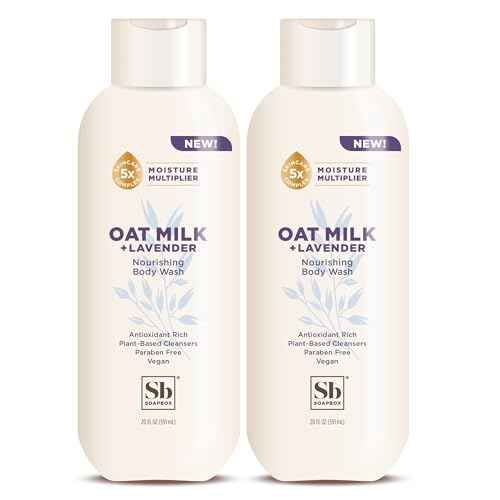 Soapbox Body Wash, Oatmilk & Lavender Liquid Body Wash, Moisturizing Soap with Shea Butter, Vegan Duo Pack of 2 Soap Bottles, 20oz Each