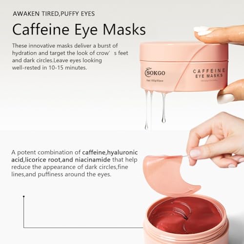 Fovcos Professional Caffeine Eye Masks, Under Eye Patches for Puffy Eyes, Eye Masks for Dark Circle, Wrinkles and Fine Lines, Rejuvenating and Refreshing Eye Masks with Caffeine