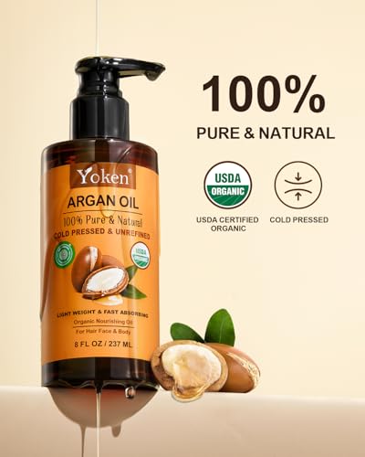 Yoken Pure Argan Oil 8oz - Cold Pressed Moroccan Oil for Hair & Skin