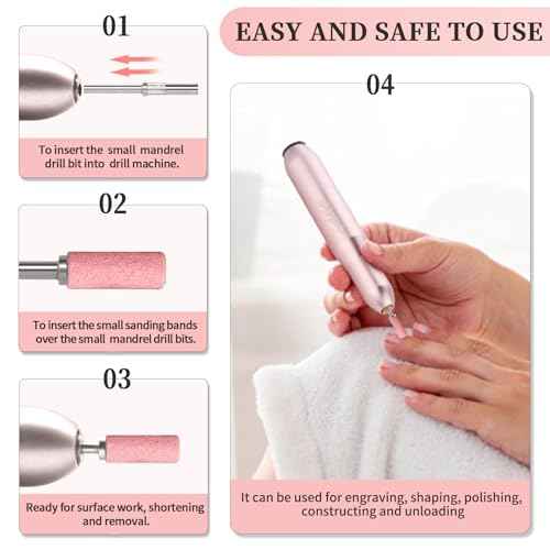 BLESWIN 200Pcs 3mm Small Sanding Bands with 2Pcs Small Mandrel Bit for Nail Drill, Upgrade Mini Nail Sanding Bands for Acrylic Nails Gel Removing Shaping, Manicure Nail Salon Use (240#Pink+180#White)