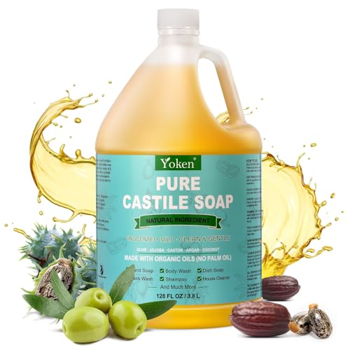 Yoken Pure Castile Liquid Soap Organic (EWG Verified, Unscented, 8 OZ), Made with Organic Oils, No Added Fragrance, Vegan, Castile Soap Liquid for Face, Laundry, Dishes, Sensitive Skin, Travel Soap