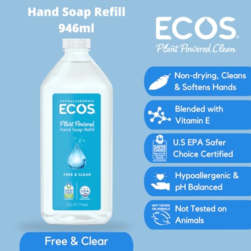 ECOS Plant-Based Hand Soap Refill, Free & Clear, 2 Pack