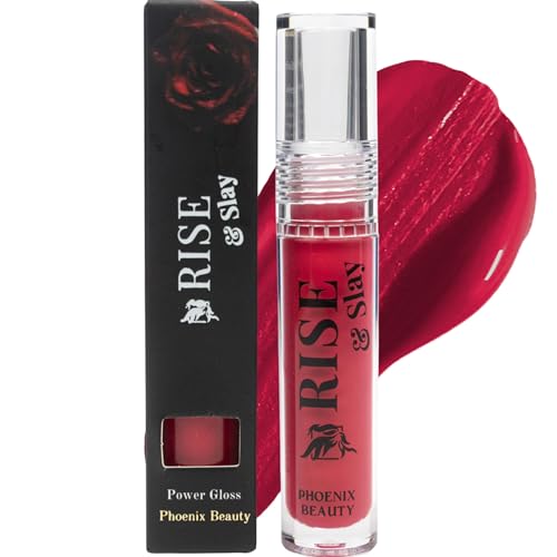Magenta Lip Gloss ? Phoenix Beauty Rise & Slay Power Gloss | Pomtini Raspberry Tint with Hyaluronic Acid, Jojoba & Castor Oil | High-Pigment, Non-Sticky Hydrating Shine (4.5ml)