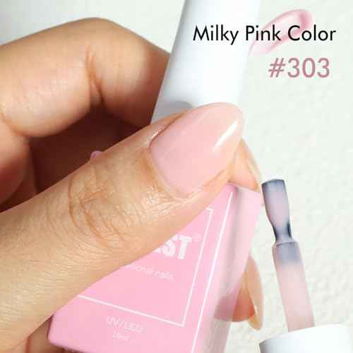 FZANEST Milky Pink Gel Nail Polish 15ml Sheer Pale Light Pink Jelly Neutral Color Gel Polish Nail Concealer Base Color Soak Off Uv LED Nail Lamp French Nail Art Gifts for Women #303