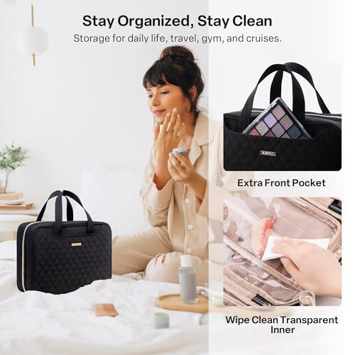 Everfun Hanging Toiletry Bag for Travel, 12x9x4.5 inch Large Capacity Cosmetic Organizer with Leakproof Wet/Dry Compartment, Waterproof Dopp Kit Toiletries Bag for Women Black