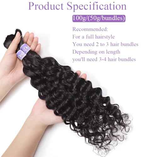 Human Braiding Hair 24 Inch 2 Bundles Human Hair Braiding Hair No Weft Water Wave Bulk Human Hair Extensions for Boho Braids Wet and Wavy 100g