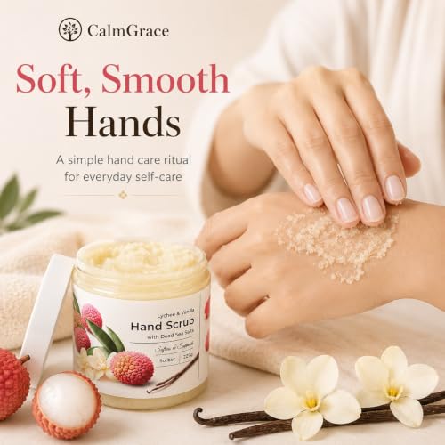 CalmGrace Exfoliating Hand Scrub - Dead Sea Salt & Lychee Vanilla (250g)