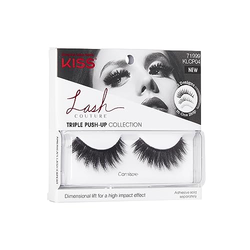 KISS Lash Couture Triple Push Up Collection, 3D Volume False Eyelashes with Triple Design Technology, Multi-Angles & Lengths, Reusable, Style 'Camisole', 1 Pair Fake Eyelashes