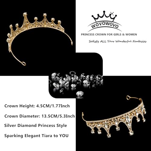 WOVOWOVO Gold Crystal Tiaras Crown Headbands for Women Girls Kids Birthday Princess Crowns Party Scene Hair Accessories for Bridal Wedding Prom Parties Festival Gifts