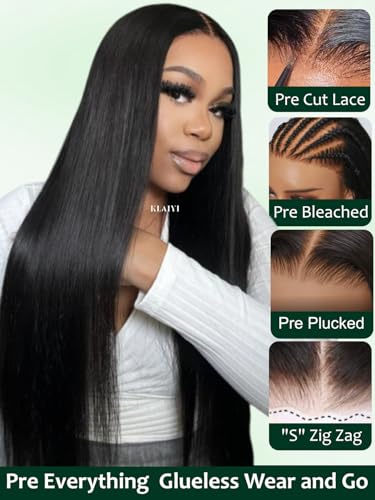 KLAIYI Silky Straight Pre Everything Glueless Precut 13x4 Lace Front