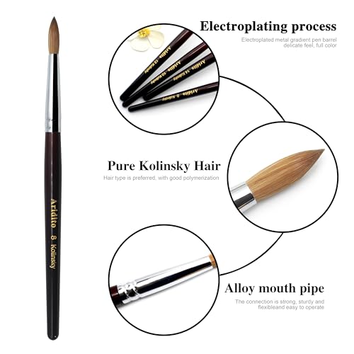 Aridito Red Wine 8# Kolinsky Acrylic Nail Brush - Round Head, Professional Manicure Tool