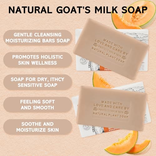 Ashena 2Pcs Goat Milk Soap Bar Moisturizing Natural Soap Bar for Face Body Cleansing Palm oil Body Wash Hand Soap Natural Soap Bar Gift Set (8.8 Oz, Cantaloupe)