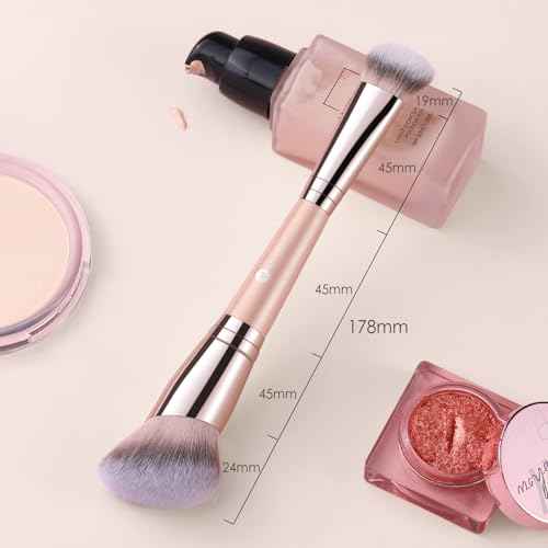 KINGMAS Foundation Brush, Dual Ended Makeup Brush for Foundation and Contour Blending Liquid Powder, Concealer Cream Cosmetics Blush, Cruelty Free Vegan & Easy (Pink)