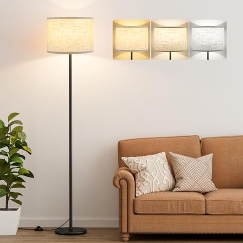 Ambimall 61'' Modern Floor Lamp with Shade, Tall Lamps for Living Room, Bedroom, Office, Dining Room, Beige Shade with Black Pole(Without Bulb)