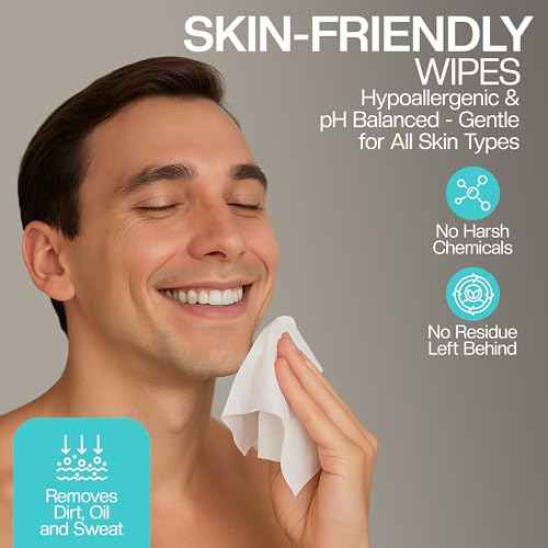 Men's Cooling Face + Body Cleansing Wipes - 4 Pack - 120 Count Post Workout Travel Towlettes