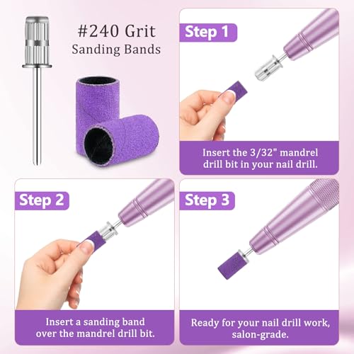 120Pc Nail Drill Sanding Bands #240 Grit + Mandrel