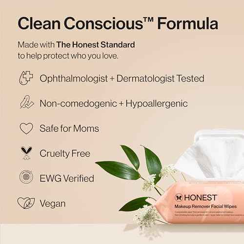 Honest Beauty Fragrance Free Cleansing Makeup Remover Facial Wipes | Plant Based, Hypoallergenic, Gentle for Sensitive Skin | 90 Count