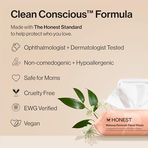 Honest Beauty Fragrance Free Cleansing Makeup Remover Facial Wipes | Plant Based,Hypoallergenic,Gentle for Sensitive Skin |,(Pack of 180)