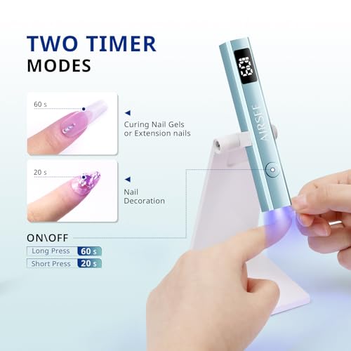 AIRSEE Cordless Mini Nail Lamp with Display & Stand for Gel Nails, Rechargeable, Fast Curing