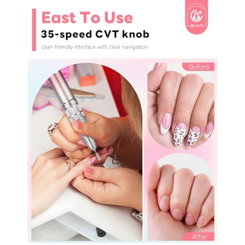 CozyZen Portable Professional Nail Drill, 35,000 RPM Rechargeable Electric Nail File, Cordless E-File Machine with Extended Battery Life, Lightweight Design for Manicure & Pedicure (Gradient Pink)