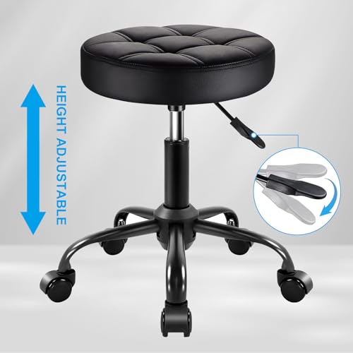 Black Classic Swivel Stool - 360¡Æ Mobility & Adjustable Height Rolling Stool Chair for Salon, Home Office, Kitchen Island, Makeup Vanity