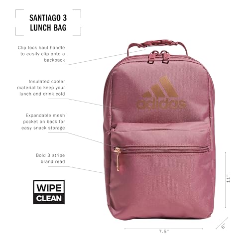 adidas Santiago Insulated Lunch Bag (6.5L) with clip lock handle, Preloved Crimson/Rose Gold, One Size