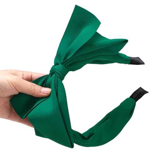 WantGor Bow Headbands for Women, Big Bowknot Hair Hoop Women Knotted Wide Turban Headbands Hair Band Bows (Green, Large)