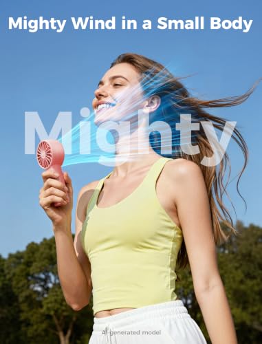 Aecooly Pink Portable Handheld Fan with Digital Display, USB Rechargeable, 5-Speed