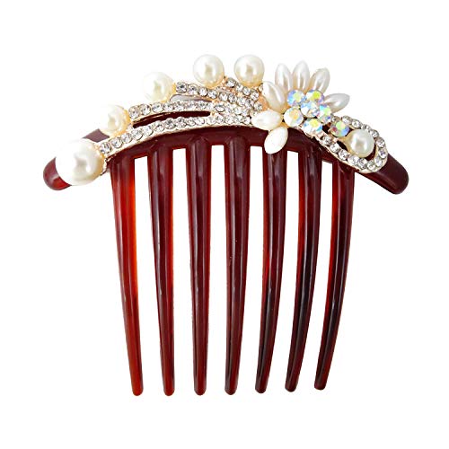 Honbay 2PCS 7 Teeth Hair Side Combs Pearl Crystal Rhinestone Floral Twist Combs Rhinestone Flower Hairpin Decorative Hair Combs Accessories for Women (2 Style)