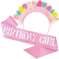 Birthday Girl Headband and Sash Set - Colorful Glitter Party Accessories